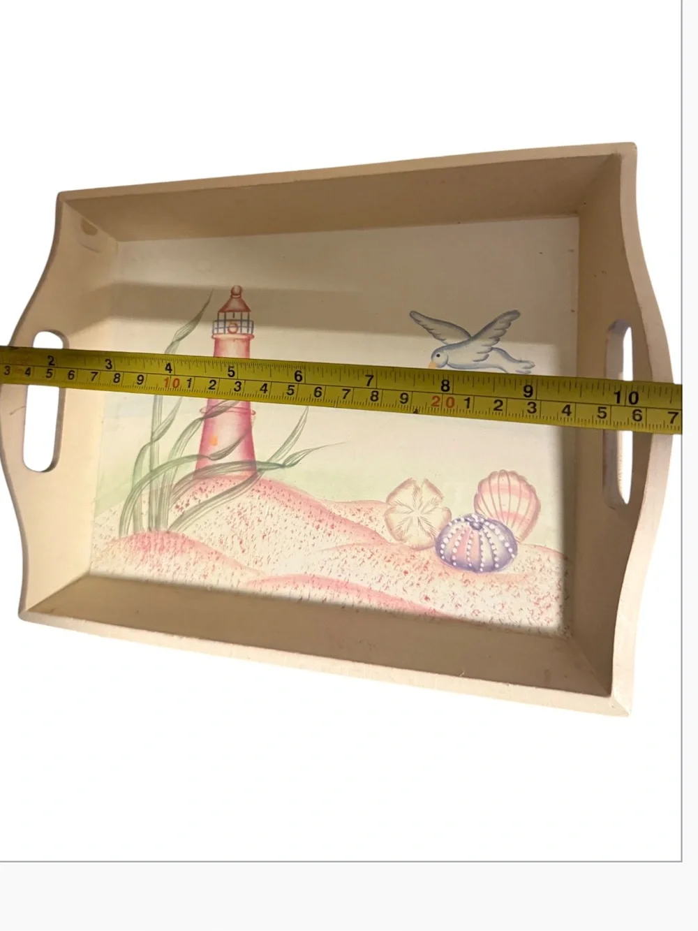 Vintage Coastal Lighthouse Serving Tray in Cream with Pastel Accents